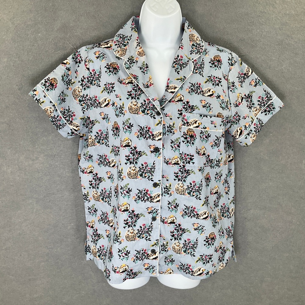 Vera Bradley Short Sleeve PajamaTop Blue Cotton Hedgehog Floral Print Sz S